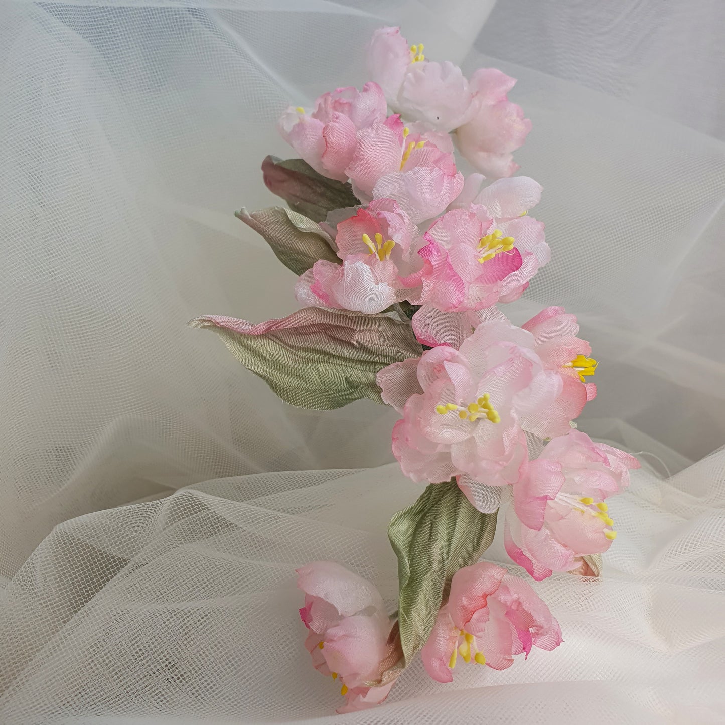 Blossom Éclat - Handcrafted Silk Apple Blossom Brooch & Headpiece