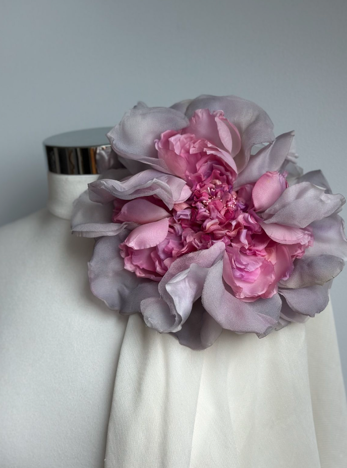 "Rosabelle" Hand-Crafted Silk Rose Brooch