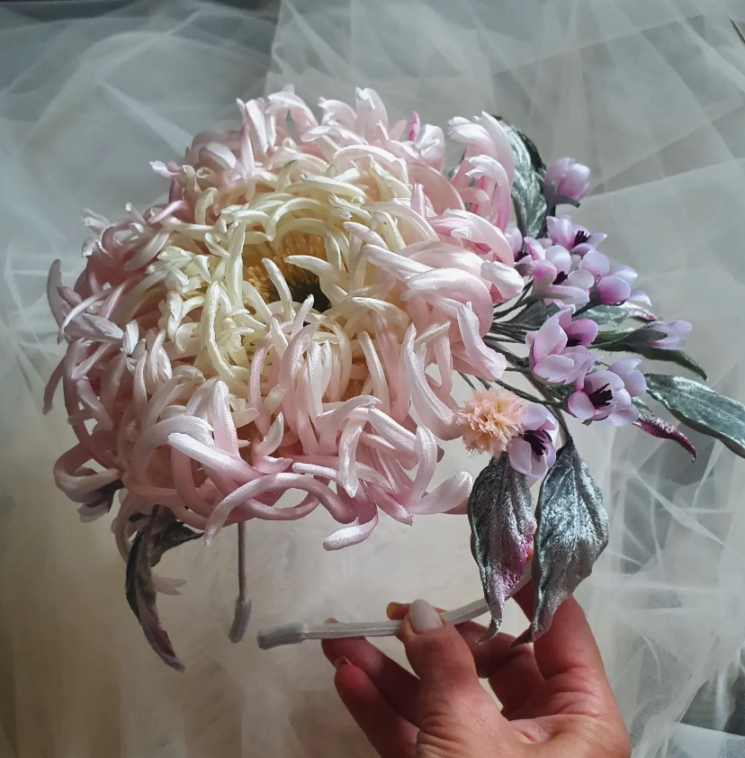 Blossom of Aurora Silk Chrysanthemum Headpiece