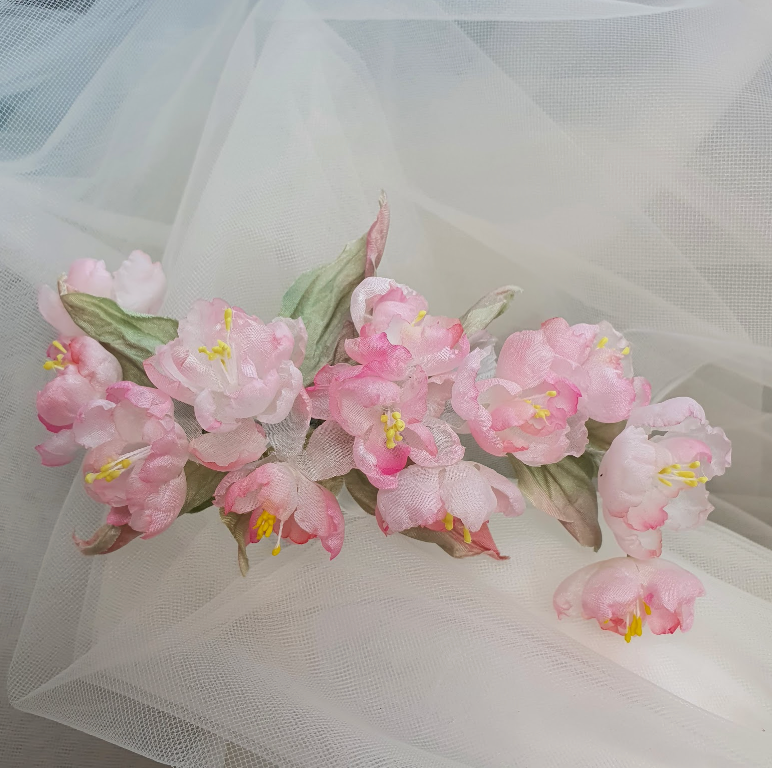 Blossom Éclat - Handcrafted Silk Apple Blossom Brooch & Headpiece