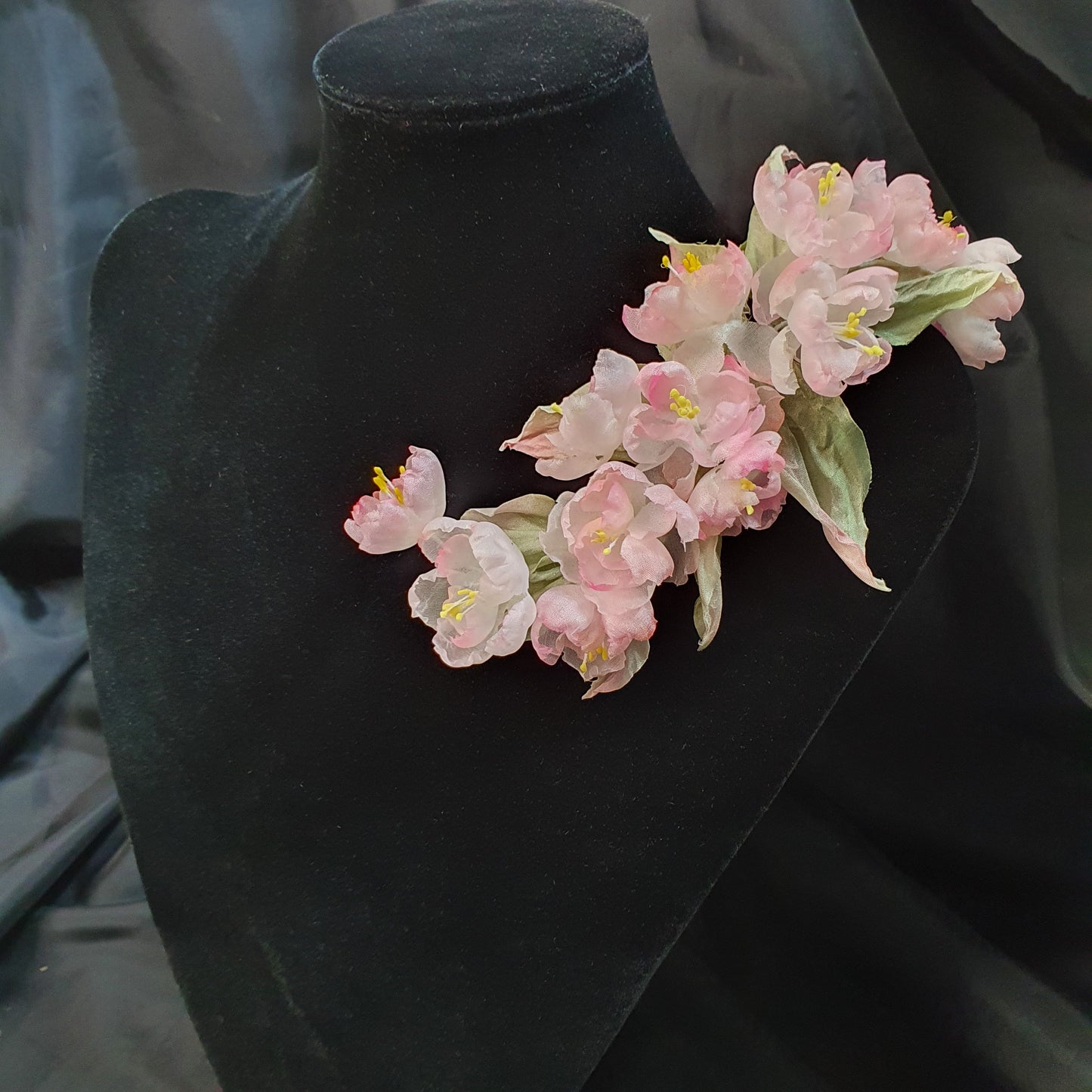 Blossom Éclat - Handcrafted Silk Apple Blossom Brooch & Headpiece