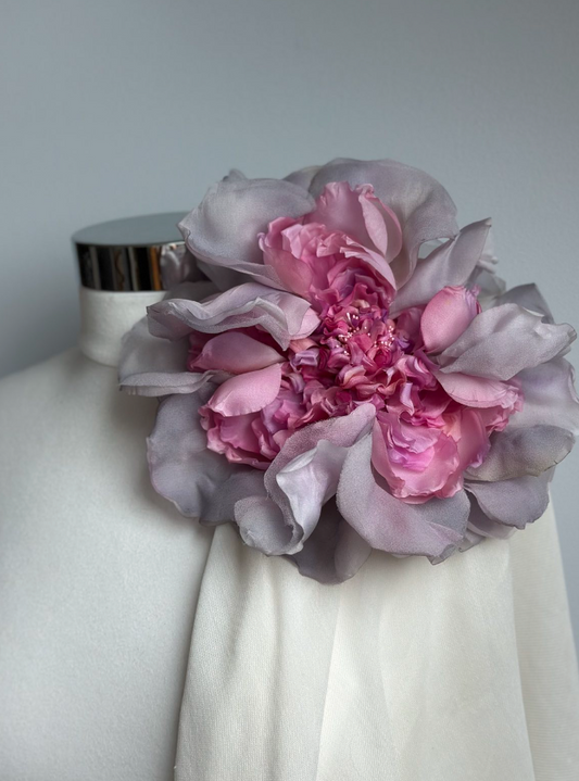 "Rosabelle" Hand-Crafted Silk Rose Brooch