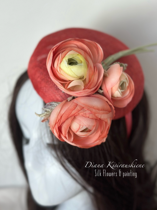 Hand-Created Silk “Ranunculus” Flowers Brooch/Headpiece