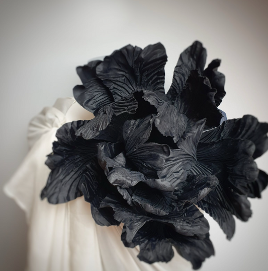 Luxury Silk "Noir Éclat Peony" Flower Brooch - Handcrafted Elegance