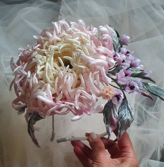 Blossom of Aurora Silk Chrysanthemum Headpiece