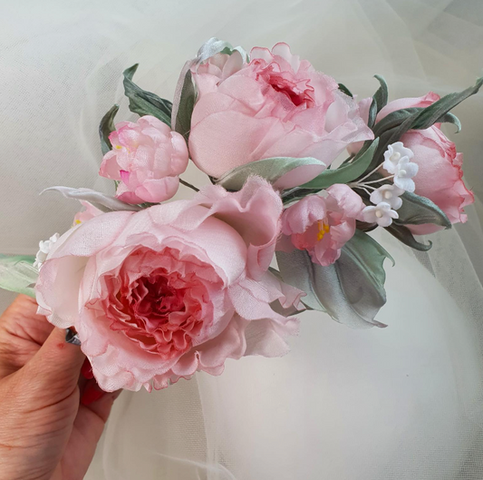 Silk Bloom Fantasy: Luxe Roses & Blossom Headpiece