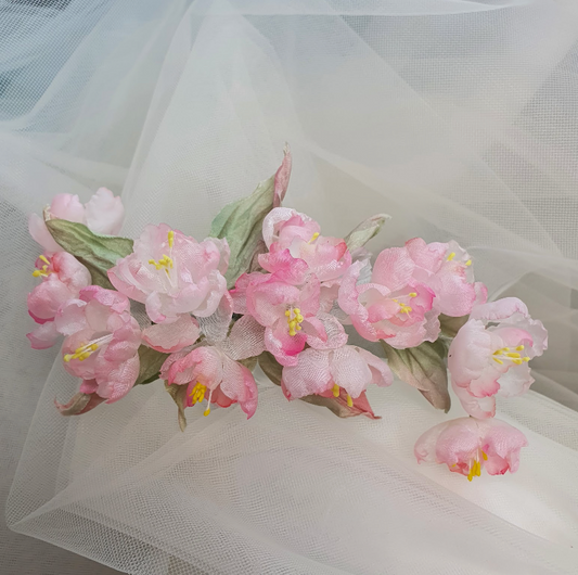 Blossom Éclat - Handcrafted Silk Apple Blossom Brooch & Headpiece